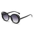 Ovale hohlgeschnittene Sonnenbrille mit schwarzem Rahmen und lila Verlaufsgläsern - Schwarzer Rahmen Doppelgrau
