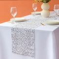 Sparkling silver mermaid sequin table runner for elegant party table decorations - White Velvet