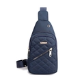 Blue nylon crossbody sling bag with quilted pattern and gold zipper for women - Style 1 Dark Blue