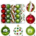40-teiliges Weihnachtsball-Set mit roten, grünen und weißen Kugeln in verschiedenen Mustern - 40er Pack / Fruchtgrün