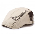 Beige and brown retro beret cap featuring sports embroidery and a metal skull detail - Adjustable / Khaki