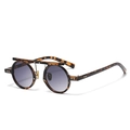 Lunettes de soleil rondes écaillées avec verres gris dégradés et accents étoiles dorées - Dégradé Bleu Violet / Monture Écaille de Thé Gris Dégradé