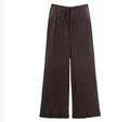 Pantaloni a gamba larga da donna in tessuto metallizzato scuro con coulisse in vita - XS / Pants
