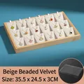 Bamboo 20-grid jewelry display tray with beige velvet lining and dust cover - 18 Grids / Beige (Bead Velvet)