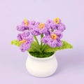 Handmade crochet forget-me-not flower in white ceramic pot for desktop decor - Purple