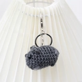 Handmade crochet grey animal keychain made of wool yarn with a metal hook - Sad Hamster Silver Keychain