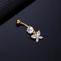 Gold butterfly navel ring featuring shimmering marquise-cut clear zircon stone accents - Butterfly Round Zircon Gold