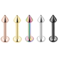 5pcs set of cone tip labret studs in rose gold, gold, rainbow, silver and black steel - Spike Style