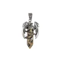 Retro silver dragon pendant featuring a Dalmatian Jasper stone with black spots - Dalmatian Jasper