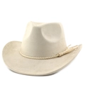 Classic beige western cowboy felt hat with wide brim and tassel band decoration - M (56-58cm) / Beige