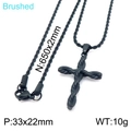 Collana con croce in acciaio nero spazzolato con ciondolo a catena intrecciata unisex - Nero-Piccolo (KN201813-KFC)