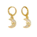 Golden crescent moon earrings with inlaid zircons and heart-shaped LOVE engraving - Moon Heart Style (C)