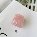 Close-up of pink acetate hair claw clip with Barrette La France text on a magazine - Pink Jelly
