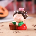 Cute ancient style girl figurine in red and green hanfu reading a book at a desk - 1056-2D Reading Small