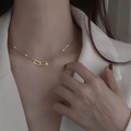 Minimalist silver necklace with interlocking double rectangle pendant and zircon crystals - 14K Gold
