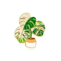 Cartoon potted plant enamel pin with green leaves and gold trim on white background - Colorful Multi Leaf Plant (CZ0317-5)