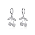 Elegant silver cherry earrings with sparkling cubic zirconia pavé in a hoop drop design - Pave White Zirconia Cherry (8079)