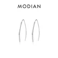 Pendientes largos de línea geométrica en plata de ley S925 de estilo minimalista - Plateado