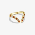Adjustable S925 sterling silver V-shape ring with red and white gemstones in gold finish - Adjustable Open / Gold With Dark Red Rhinestone