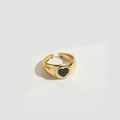 Gouden hartvormige open ring met kleine zwarte zirkonia's in een gotische stijl - Hart (ES2757-1)