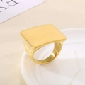 Detailed macro view of gold matte brushed titanium steel square ring on white plate - US 6 / Brushed Gold