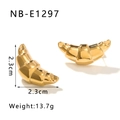 Detail of gold geometric hoop earrings showing 2.3cm dimensions and 13.7g weight - Croissant Style (NB-E1297)
