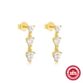 Golden S925 sterling silver earrings featuring three vertical heart-shaped zircons - 925 Silver / Triple Heart Pendant Style (Gold#3)