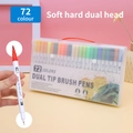 Set of 72 colors dual tip watercolor markers with brush and fine tips in storage box - 72 Colors White Barrel
