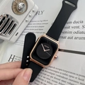 Chic square watch featuring rose gold case and black silicone strap on hand - Black Strap Rose Gold Case