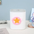 White cartoon pen holder with gray double compartment lid for desk organization - Small Wings