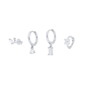Silver geometric marquise flower zircon 4-piece earring set with 925 hallmarks - #89 Silver 4-Piece Set