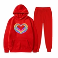 Ensemble jogging rouge avec imprimé ailes de cœur arc-en-ciel et pantalon de sport - S / Rouge-Ailes de Cœur