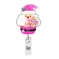 Pink Santa acrylic retractable ID badge reel with colorful star sequins for teacher - Santa Claus B