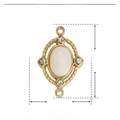 Detail view of 19mm gold stainless steel oval natural stone pendant with dimensions - YE166-White Stone Rhinestone Oval