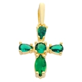 Golden cross pendant featuring green teardrop and oval zircon stones for jewelry making - Pendant 7 (Gold Emerald Color Cross)