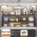 Expandable double-tier black metal under-sink organizer with movable shelf panels - Double Tier 10 Boards / Classic Black