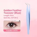 Professional light blue 9cm stainless steel eyelash tweezers for precision application - Gold Feather Clip B7734-1 / Blue