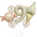 Pastel cream number 9 balloon set with ice cream and candy foil decorations for birthday - Number 9 Dessert Set