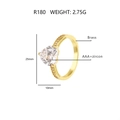 Macro view of brass heart ring with AAA+ zircon measurements and detailed product specs - US Size 5 / 18k Gold Color + White Zirconia
