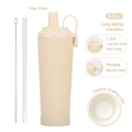 Beigefarbener 830ml Edelstahl-Isolierbecher mit Keramikschicht und Boba-Strohhalm - 830ml / Creme