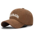 Dark brown cotton baseball cap with white Colorado embroidery in 45-degree side view - Adjustable / High Quality (Brushed Cotton) / Dark Coffee
