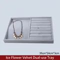 Gray velvet jewelry display tray for necklaces and rings with 35x24x3cm dimensions - Grey Ice Velvet Dual-Purpose Tray