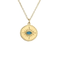 Gold geometric eye pendant necklace with micro-set zircon and sunburst texture engraving - Gold/Blue Eye/Sun Texture