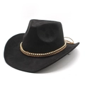Schwarzer Western-Cowboyhut aus Wildlederimitat mit braunem Flechtband und Goldperlen - M(56-59CM) / Schwarz