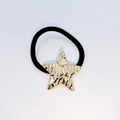 Elegant gold alloy star pendant with black high-elastic hair tie for ponytail hairstyles - Five-Pointed Star Embossed Texture (Hair Tie 77)