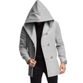 Close-up of slim-fit double-breasted hood and fabric texture on men's grey coat - S / Light Gray