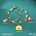 Gold double-layer stainless steel Christmas bracelet with snowman, glove and envelope charms - Snowman Envelope Style (KB207753-ZLA)