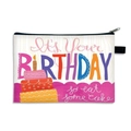 Compact birthday cake makeup pouch with colorful pattern and black zipper closure - Cake Party Art Font Style (29)