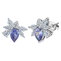 S925 sterling silver flower stud earrings featuring blue pear-shaped stones and white zircons - Lze30-p For Sale