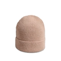 Detail of chunky ribbed knit texture and fold-over cuff on a beige winter beanie hat - M (56-58cm) / Khaki